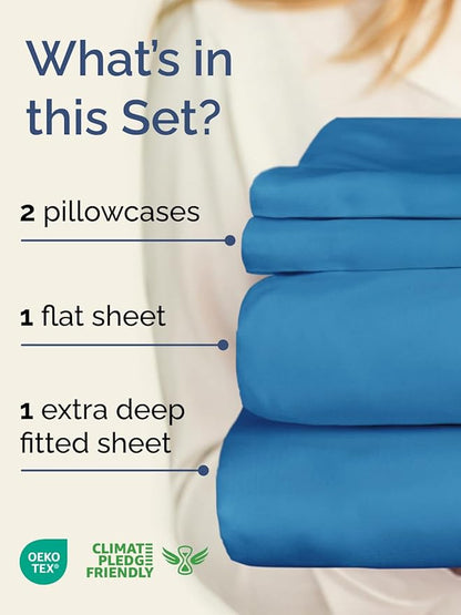 Extra Deep Twin XL Sheet Set - 4 Piece Breathable and Cooling Sheets - Hotel Luxury Bedding for Women, Men, Kids & Teens - Easy & Secure Fit - Soft and Wrinkle Free - Extra Deep Pockets - Denim Blue