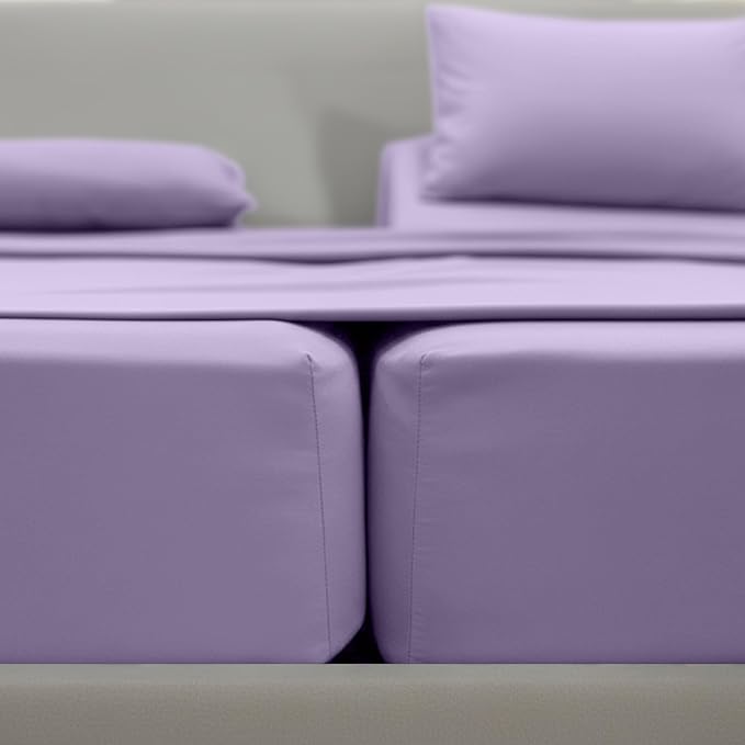 Elegant Comfort Luxurious 1500 Premium Hotel Quality Microfiber Three Line Embroidered Softest 5-Piece Bed Sheet Set, Wrinkle and Fade Resistant, Split King, Lavender