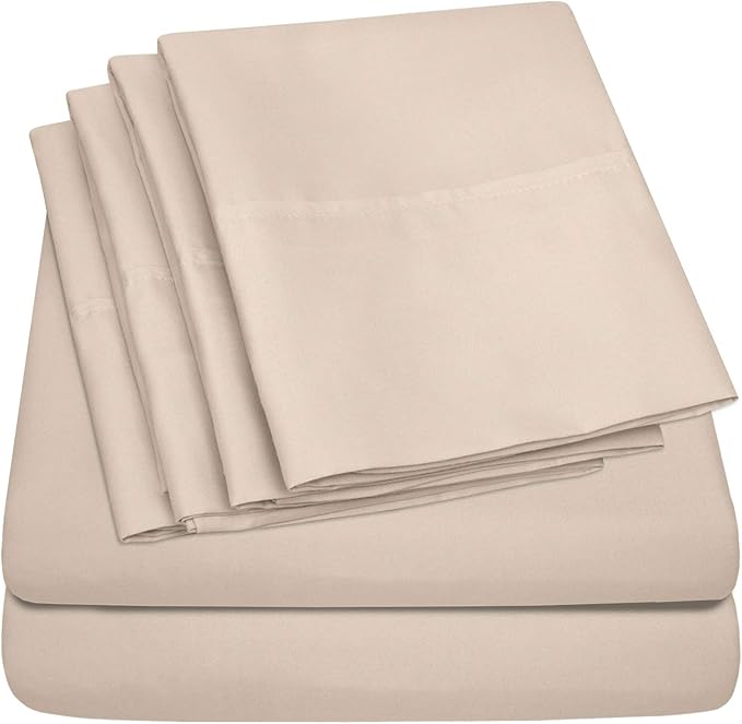 Sweet Home Collection 6 Piece 1500 Supreme Collection Brushed Microfiber Deep Pocket Sheet Set-2 Extra Pillow Cases, Great Value, Rv Short Queen, Beige