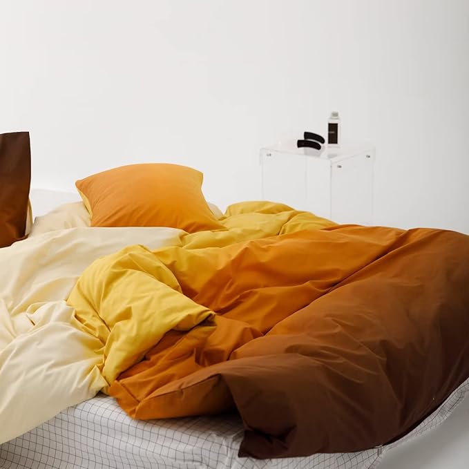 Cottonight Orange Gradient Comforter Set Full Orange and Beige Yellow Gradient Bedding Comforter Set Aesthetic Blanket Quilts Breathable Sunset Color 3 Piece Bedding Comforter Set
