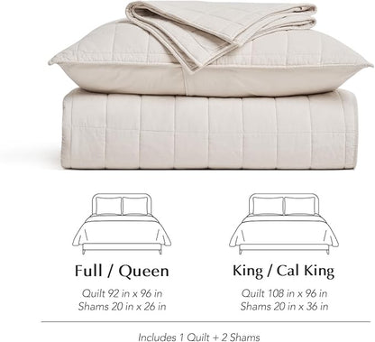 EVERGRACEHOME 100% Cotton Box Stitch Quilt Bedding Set King Size 3 Pieces, Garment-Washed Lightweight Soft Cozy Coverlet, Oversized Quilted Bedspread Sets with 2 Shams for All Season, Birch