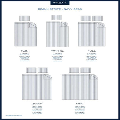 Nautica - Twin Size Sheet Set, Crisp & Tailored Cooling Sheets with a Smooth Cotton Percale Lightweight Feel - Bed Sheets with Matching Pillowcase & Fitted Sheet (Beaux Stripe Navy)