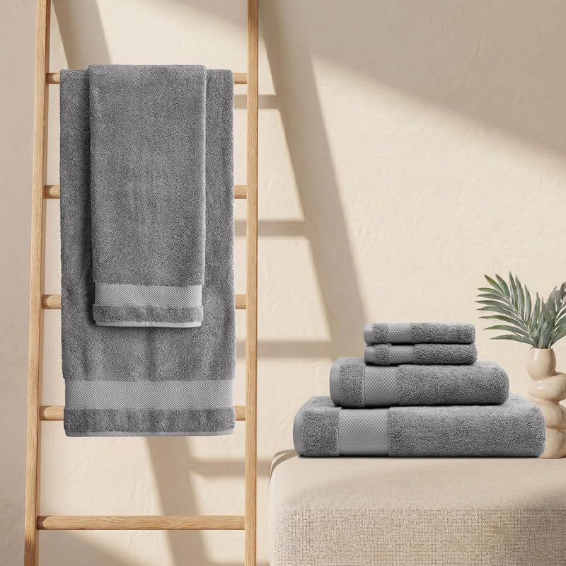 BIOWEAVES 100% Organic Cotton Bath Sheet Set of 2 | Soft Oversized Bath Towels | 700 GSM Premium Bath Towel Sheet Set GOTS Certified - Light Grey
