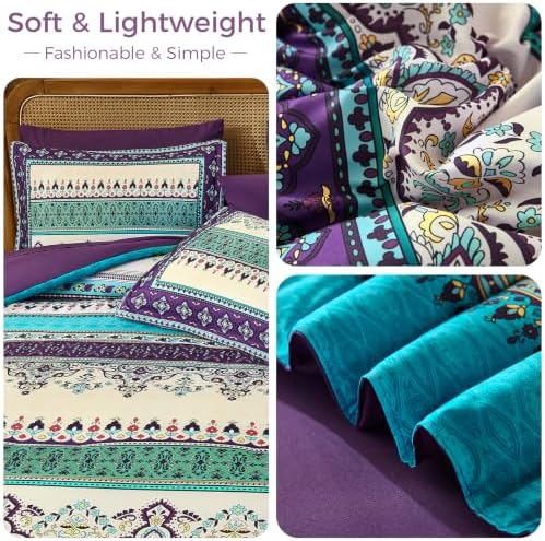 Boho Comforter Set Full Size,8 Pieces Paisley Border Bedding Set