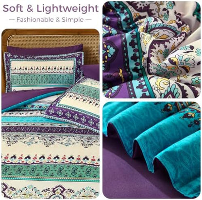 Boho Comforter Set Full Size,8 Pieces Paisley Border Bedding Set