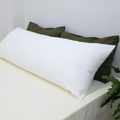 MooMee Body Pillow Cover Pillowcase with Zipper 100% Washed Cotton Linen Like Textured Breathable Durable Soft Comfy (Bright White, 21”x54”, 1PC)