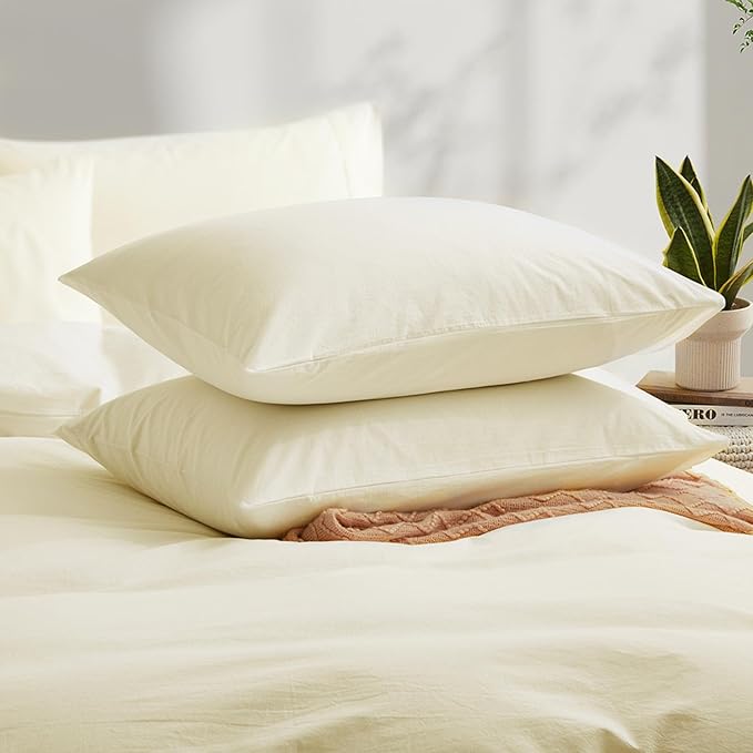 Cream White Cotton Duvet Cover King Size, Linen-Like Natural Bedding Set with Zipper Closure (No Comforter), King Size, Duvet Cover (104"x90") x 1, Pillowshams(20"x36") x 2