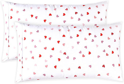 Elegant Comfort Ultra Soft Set of 2 Hearts Print Pillowcases - 1500 Premium Hotel Quality Microfiber, Soft and Smooth Envelope Closure 2-Piece Pillow Covers - Standard/Queen, Valentina