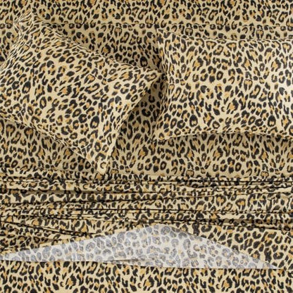 DAUAOTO Full Size Printed Sheets Set, 100% Cotton Bedding Sets, Up to 14" Deep Mattress, Modern Pattern Bedlinen Set, Leopard Yellow
