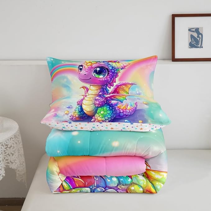 Feelyou Dragon Comforter Set Twin Size Dragon Stuff Comforter for Boys Girls Teens Cute Bedding Set Dragon Decor Duvet Set Room Decor Multicolored Quilt Set