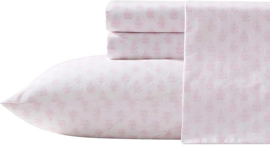 Laura Ashley - King Sheets, Lightweight & Breathable Cotton Percale Bedding Set with Matching Sham(s), Oeko-Tex Certified (Francesca Pink, King)