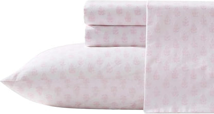 Laura Ashley - Full Sheets, Lightweight & Breathable Cotton Percale Bedding Set with Matching Sham(s), Oeko-Tex Certified (Francesca Pink, Full)