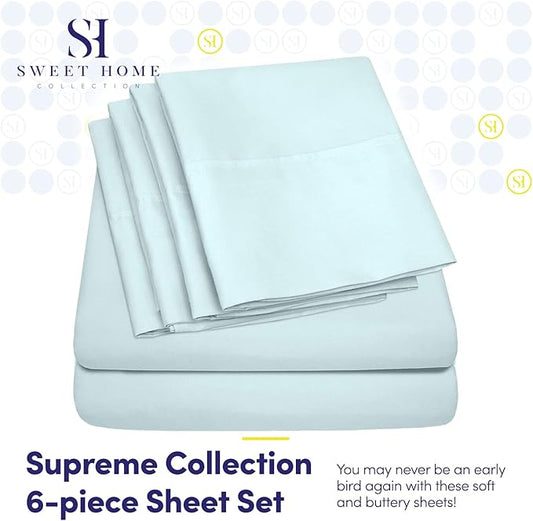 Queen Sheets Aqua - 6 Piece 1500 Supreme Collection Fine Brushed Microfiber Deep Pocket Queen Sheet Set Bedding - 2 Extra Pillow Cases, Great Value, Queen, Aqua
