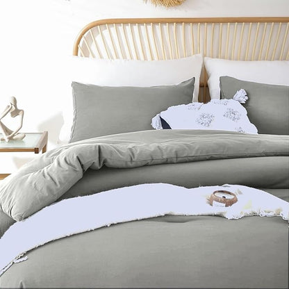 SDIII 3PCS Gray Queen Comforter Set with 2 Pillowcases, Soft Brushed Microfiber Gray Fall Comforter Set Queen, Lightweight Bedding Hotel Luxury