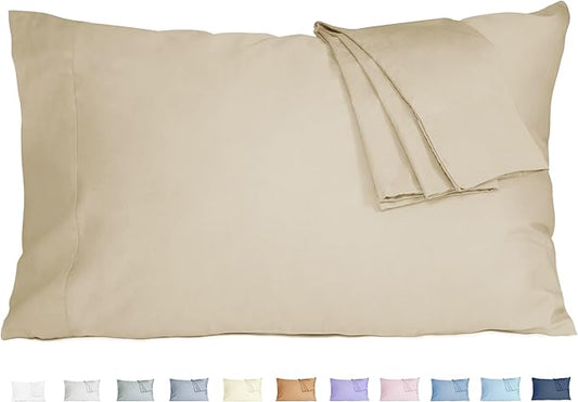 Pillow Cases, Standard Queen Size Cotton Percale Weave Pillowcases, Pre-Shrunk Breathable and Hypoallergenic Pillowcases, Set of 2 (2 Piece Standard/Queen 20 Inch x 30 Inch, Sandshell)
