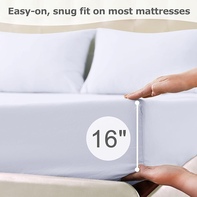 California King Size Bed Sheet Set - 4 Piece Soft Microfiber Sheets with Deep Pockets, Cooling Technology, and Wrinkle-Free Pillowcase. Hotel-Quality, Durable Bedding, Brilliant White