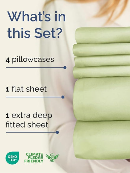 Extra Deep King Sheet Set - 6 Piece Breathable and Cooling Sheets - Hotel Luxury Bedding for Women, Men, Kids & Teens - Easy & Secure Fit - Soft, Wrinkle Free & Comfy - Extra Deep Pockets - Light Sage