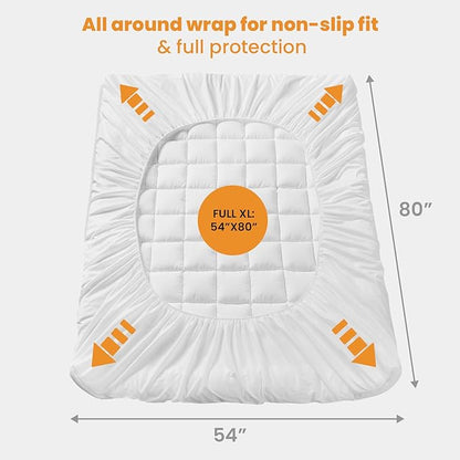 MATBEBY Full XL Mattress Pad - Cooling Breathable Mattress Topper, Quilted Fitted Mattress Protector, Pillow Top Mattress Cover with 8-21" Deep Pocket, Soft, Machine Washable, White, Full Extra Long