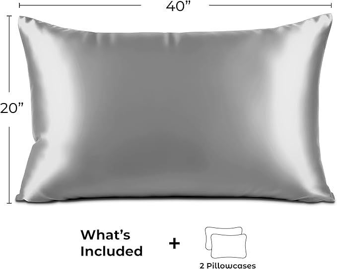 Satin Pillowcase 2 Pack - King Size (20"x40", Grey) - Silky Pillow Cases for Hair and Skin - Satin Pillow Covers with Envelope Closure - Extra Soft Premium Microfiber