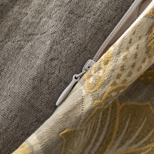 LifeTB Golden Floral Jacquard Duvet Cover Queen 3 Pieces Cotton Yarn-Dyed Textured Duvet Cover Vintage Flower Comforter Cover with Edge Design Boho Floral Bedding Duvet Cover with 2 Pillowcases
