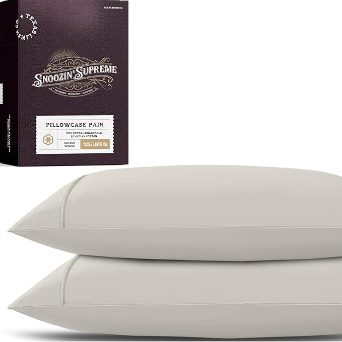 TEXAS LINEN CO. 100% Egyptian Cotton Pillowcases Queen Size Set of 2 - Luxury 2000 Series Standard/Queen Pillow Cases, Soft, Envelope Closure Hotel Quality Pillowcase (21 x 32, Light Grey)