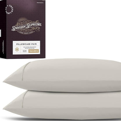 TEXAS LINEN CO. 100% Egyptian Cotton Pillowcases Queen Size Set of 2 - Luxury 2000 Series Standard/Queen Pillow Cases, Soft, Envelope Closure Hotel Quality Pillowcase (21 x 32, Light Grey)