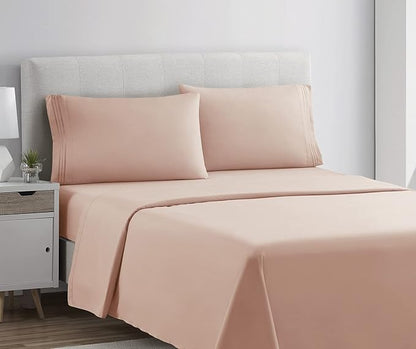 Clara Clark Bed Sheets, Premier 1800 Series 4 Piece Bed Sheet Set, Deep Pocket, Wrinkle, Fade, Stain Resistant, Luxury Soft Bedding Sheets & Pillowcases, Split King, Peach