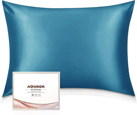 Adubor 100% Silk Pillowcase - Mulberry Silk Pillow Cases, 22 Momme 6A Grade Fibers, Silk Pillow Case for Hair and Skin Health, with Hidden Zipper (Queen 20''x30'', Peacock Blue, 1PC)