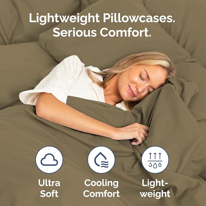 King Standard Pillow Cases Set of 4 - Soft Hotel Quality Pillowcase Covers - Comfy Bedding for Women, Men, Kids & Teens - Machine Washable Pillow Protectors - 4 Piece Set - King Standard Size Khaki