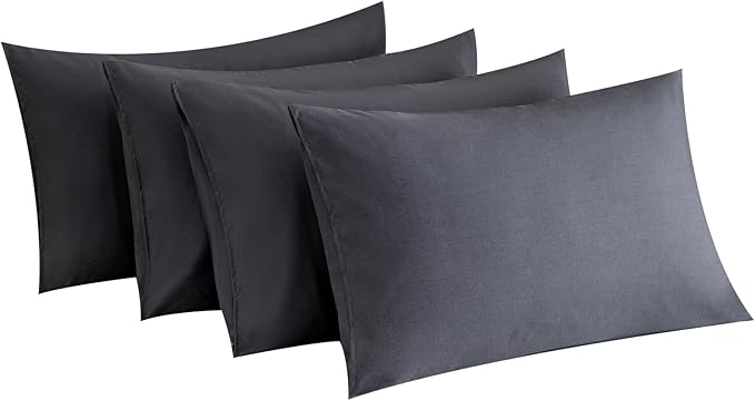 MINIPANDA Dark Grey Pillow Cases Set of 4 Queen Size - Super Soft, Smooth and Breathable Dark Gray Pillow Cases Queen- Envelope Design - Machine Washable Lightweight (20X30 Inches (4 Piece))