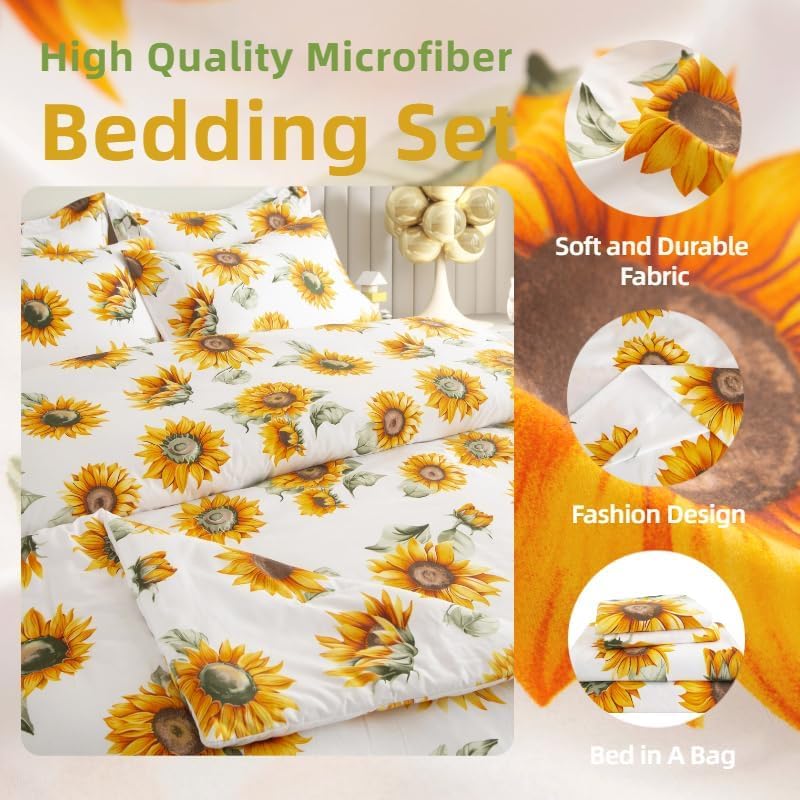 SDY 7PCS Bedding Set for Kids,Boys and Girls (Sunflower, Queen)