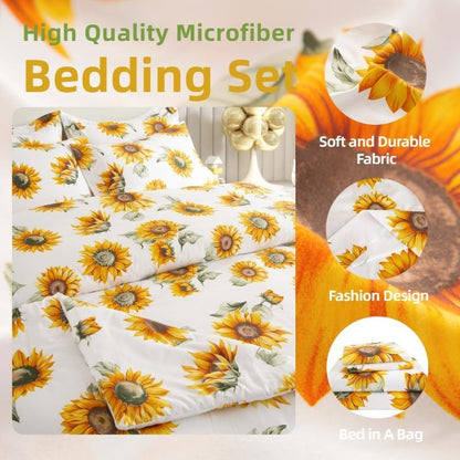SDY 7PCS Bedding Set for Kids,Boys and Girls (Sunflower, Queen)