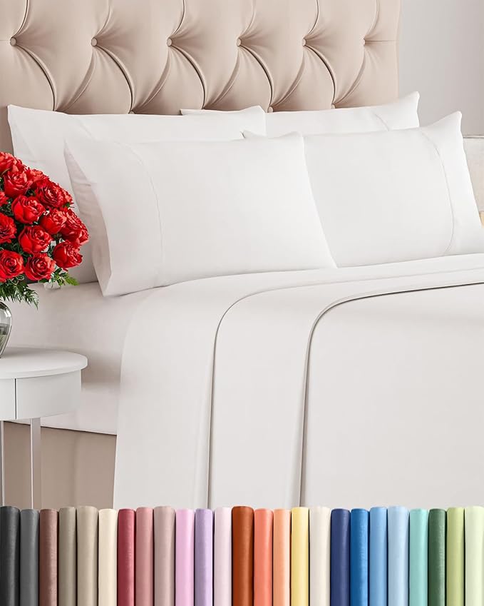 Full 6 Piece Sheet Set - Comfy Breathable & Cooling - Ultra Soft Hotel Luxury Bedding Set w/ 8-16 Inch Deep Pockets - 1 Flat & 1 Fitted Sheet & 4 Pillowcases - Wrinkle Free & Easy Care - Antique White