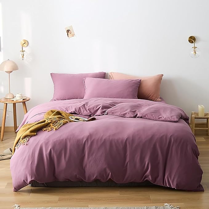 Cottonight Purple Comforter Set Twin Dusty Purple Bedding Comforter Set Girls Teens Solid Modern Pale Mauve Purple Blanket Quilts Breathable 3 Piece Purple Comforter Set for Twin Bed