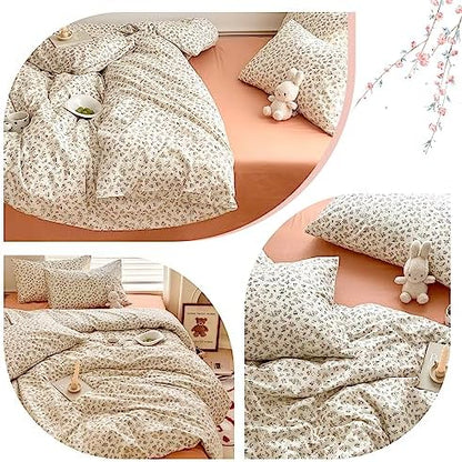 mixinni Boho Floral Girls Duvet Cover Set King Size Soft Cotton Comforter Cover Set Farmhouse Shabby Chic Flower Duver Cover for Women, 1 Cute Floral Duver Cover and 2 Pillowcases for All Seasons