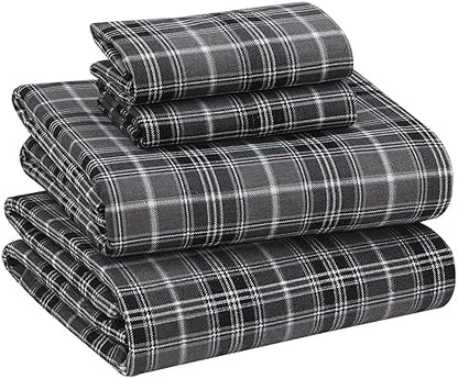 RUVANTI 100% Cotton Flannel Sheets Full Size, Grey Plaid
