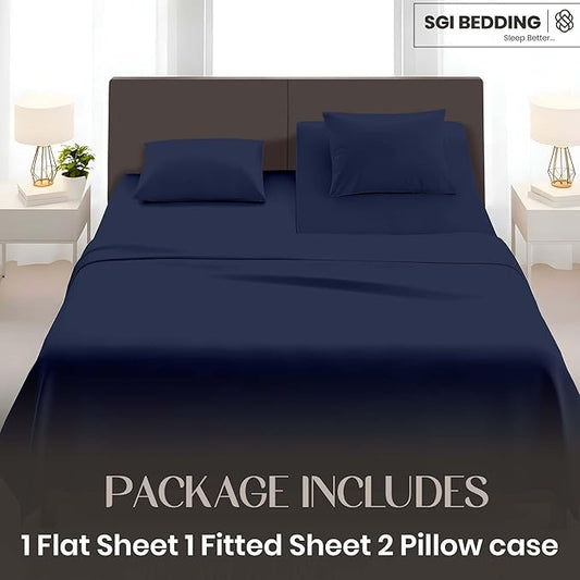 SGI bedding Adjustable Split Head Flex Top Queen 32" Microfiber Sheet Set – Ultra Soft, Cooling & Deep Pocket 15” Fitted, 4-Piece Breathable & Durable Bedding Set for Split Queen Beds -Navy Blue