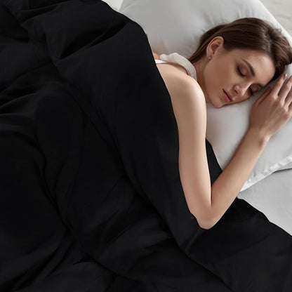 NEXHOME PRO Full Duvet Cover Set – 100% Certified Organic Cotton with Washed Feel & Linen-Like Texture, Comfortable & Breathable, Home Bedding Set Black (No Comforter)