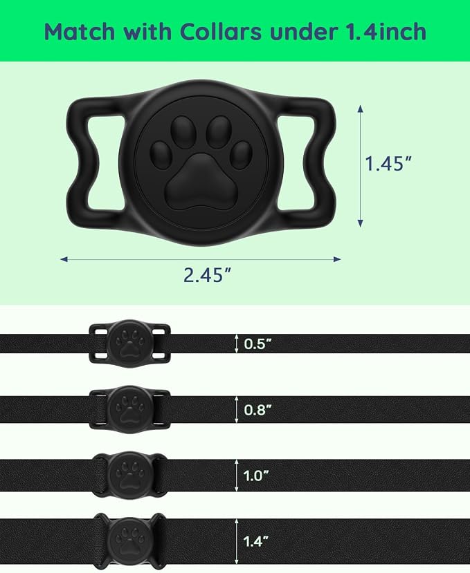 IP68 Waterproof Dog AirTag Holder for Dog Collar, Soft, Stretchy Silicone | Full-Body Protection, Easy Tool-Free Installation, Quiet, No-Dangle Fit, Lightweight, Fits Dog & Cat Collars of All Widths