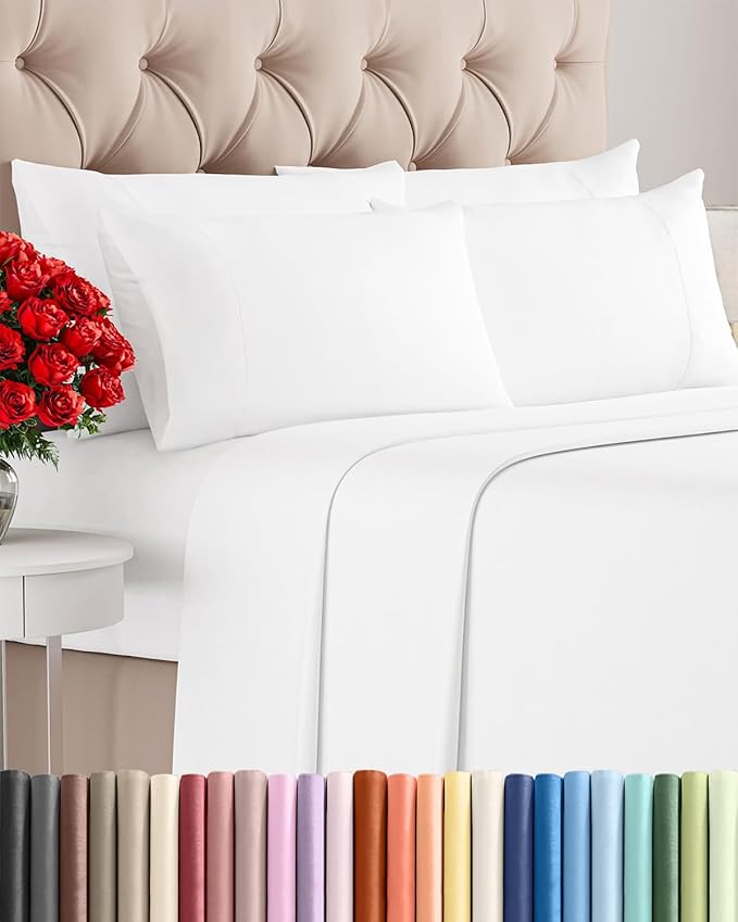 King 6 Piece Sheet Set - Comfy Breathable & Cooling - Ultra Soft Hotel Luxury Bedding Set with 8-16 Inch Deep Pockets - 1 Flat & 1 Fitted Sheet & 4 Pillowcases - Cozy, Wrinkle Free & Easy Care - White