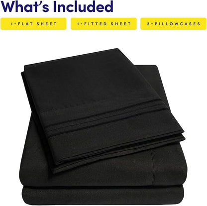 1500 Supreme Collection Queen Sheet Sets Black - Luxury Hotel Bed Sheets and Pillowcase Set for Queen Mattress - Extra Soft, Elastic Corner Straps, Deep Pocket Sheets, Queen Black