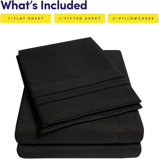 1500 Supreme Collection RV Short Queen Sheets Set, Black - Short Queen Bed Sheets for RV Camper Mattress, 1500 Supreme Collection Soft Sheets, RV Queen Size, Black
