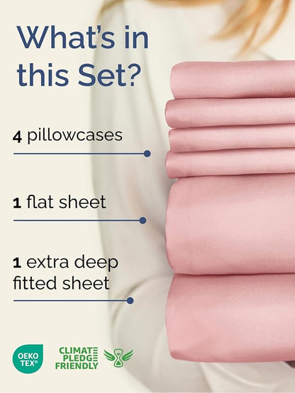 Extra Deep Full Sheet Set - 6 Piece Breathable and Cooling Sheets - Hotel Luxury Bedding for Women, Men, Kids & Teens - Easy Secure Fit - Soft, Wrinkle Free and Comfy - Extra Deep Pockets - Baby Pink