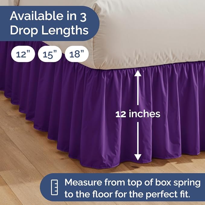 Bedskirt Twin Size Ruffle - 12 inch Drop Dust Ruffle Bed Skirt with Platform - Ultra-Soft, Easy Fit, Premium Hotel Quality - Wrinkle, Fade & Shrink Resistant - for Women, Men, Kids and Teens - Purple