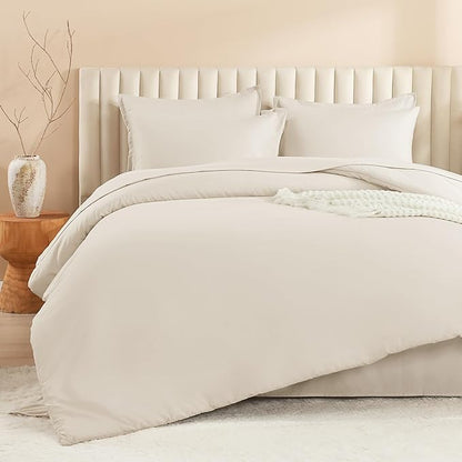Litanika Twin XL Comforter Set Beige - 5 Pieces Twin Extra Long Bed in a Bag for College Dorm, All Season Bedding Set for Girls and Boys, Cream Soft Bed Set
