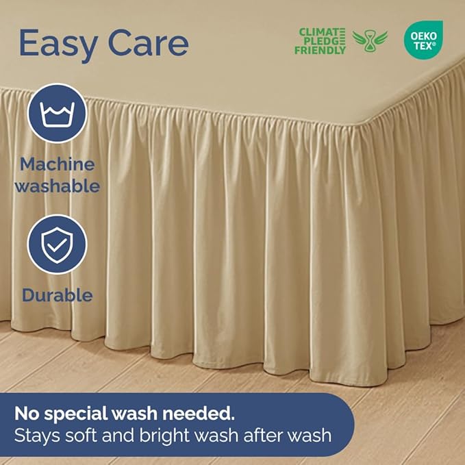 Bedskirt Twin Size Ruffle - 12 inch Drop Dust Ruffle Bed Skirt with Platform - Ultra-Soft, Easy Fit, Premium Hotel Quality - Wrinkle, Fade & Shrink Resistant - for Women, Men, Kids and Teens - Beige