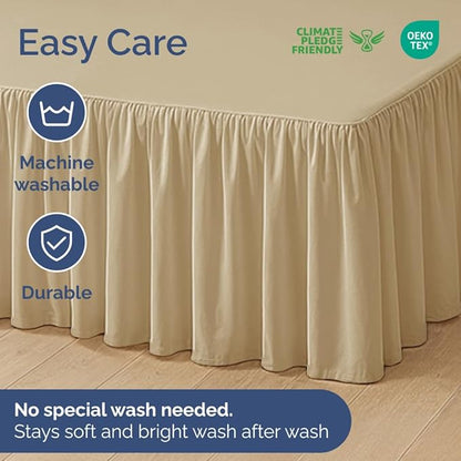 Bedskirt Queen Size Ruffle - 12 inch Drop Dust Ruffle Bed Skirt with Platform - Ultra-Soft, Easy Fit, Premium Hotel Quality - Wrinkle, Fade & Shrink Resistant - for Women, Men, Kids and Teens - Beige