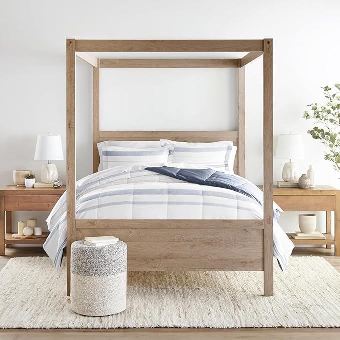 LINENS & HUTCH Comforter Set Patterned Microfiber All Season Down-Alternative Ultra Soft Bedding in Stitched Stripe - Full/Queen Stitched Stripe Stone