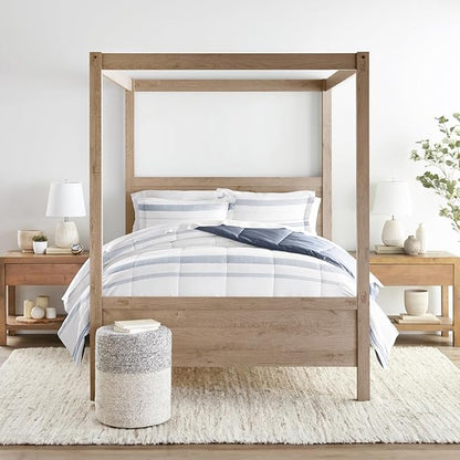 LINENS & HUTCH Comforter Set Patterned Microfiber All Season Down-Alternative Ultra Soft Bedding in Stitched Stripe - Full/Queen Stitched Stripe Stone