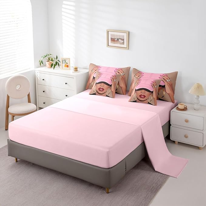 Erosebridal Black Girls King 7 Piece Bedding Set Fashion Black Woman Comforter Sets For Girls Kids Vogue Fashionable Gorgeous Sheet Set African Princess Magical Bed In A Bag With Flat And Fitted Sheet